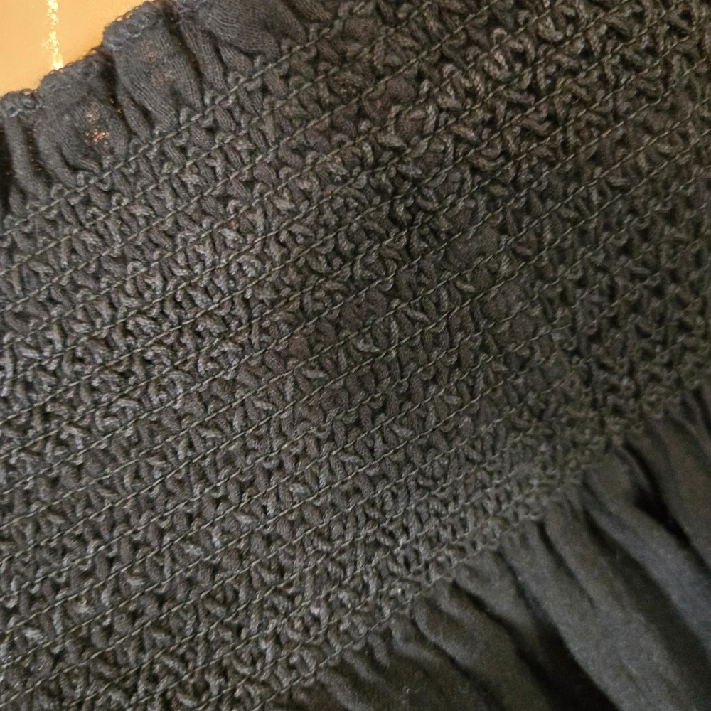 Zara Trafulac Black Off Shoulder Smocked Crop Top Bell‎ Sleeve Lace Trim Medium - Picture 6 of 8